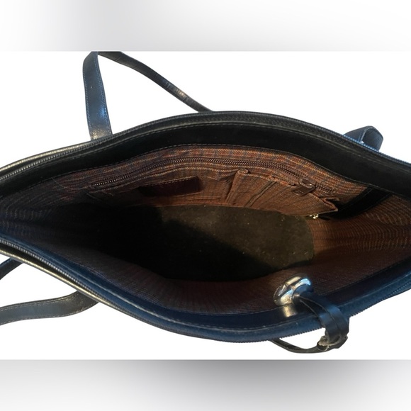 Brighton Vintage large black structured leather shoulder bag reptile print trim - Picture 4 of 7